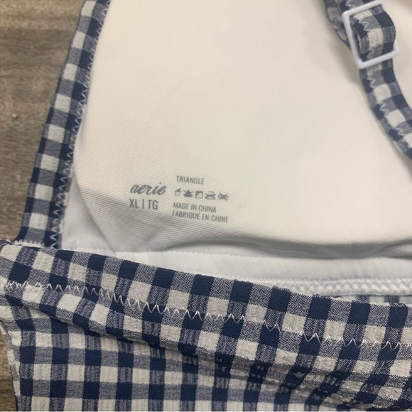 Aerie Ruffle Triangle Bikini Top Women's Size Extra Large Gingham Blue White - Picture 5 of 7